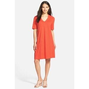 Eileen Fisher Orange Cotton Shirt Dress Size Large Organic Cotton Lightweight